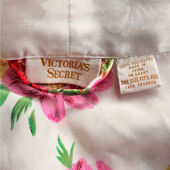 Victorias Secret Womens OSFM Robe Vintage Ivory Satin Floral Kimono Gold Label - Picture 6 of 10